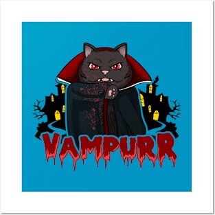 cat vampire halloween Posters and Art